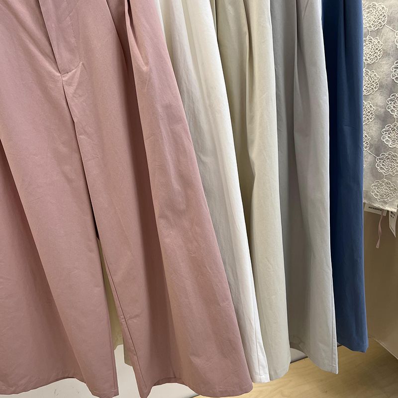 Summer KoreanStyle Pink HighWaist Relaxed Women's Pants  Draped StraightLeg WideLeg 9/10 Length Loose Trousers