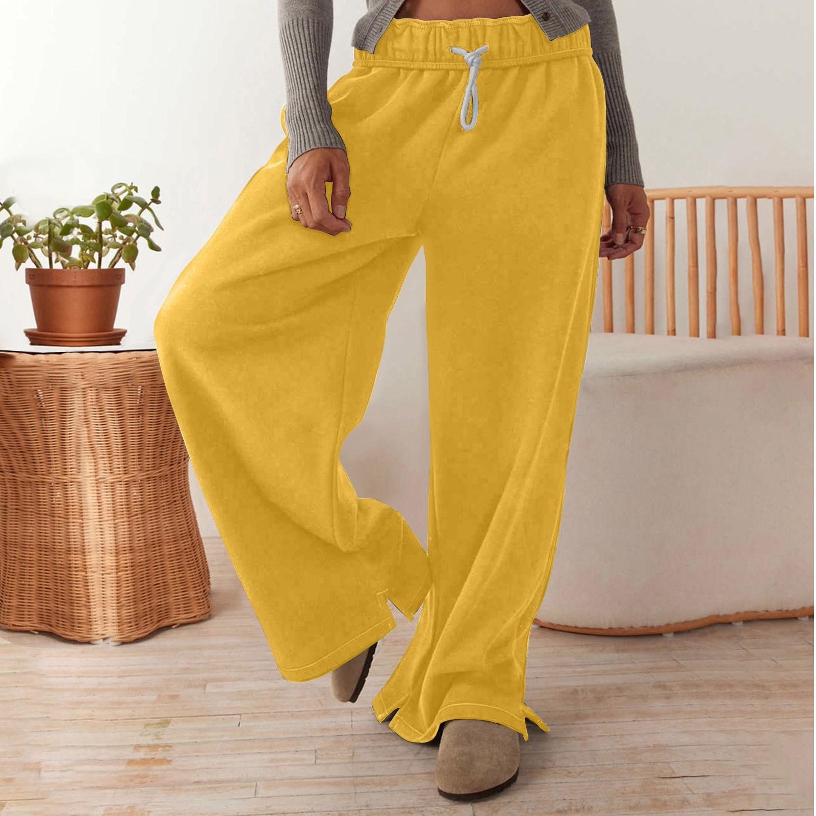 

Женские повседневные брюки однотонные свободные эластичные ремни с карманами спортивные спортивные штаны XL жёлтый