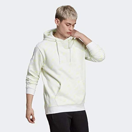 adidas Originals MONO HOODIE Monogram French Terry Pullover Size S Flash Yellow Sweatshirt, (162-168cm), GDD87, White/Light