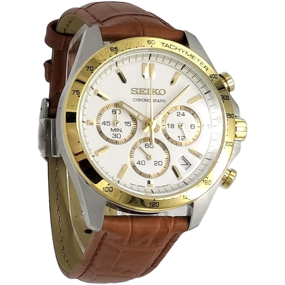 Seiko Chronograph Men s Watch White Leather Strap SBTR024/LB 100m Water Resistant Quartz Timepiece
