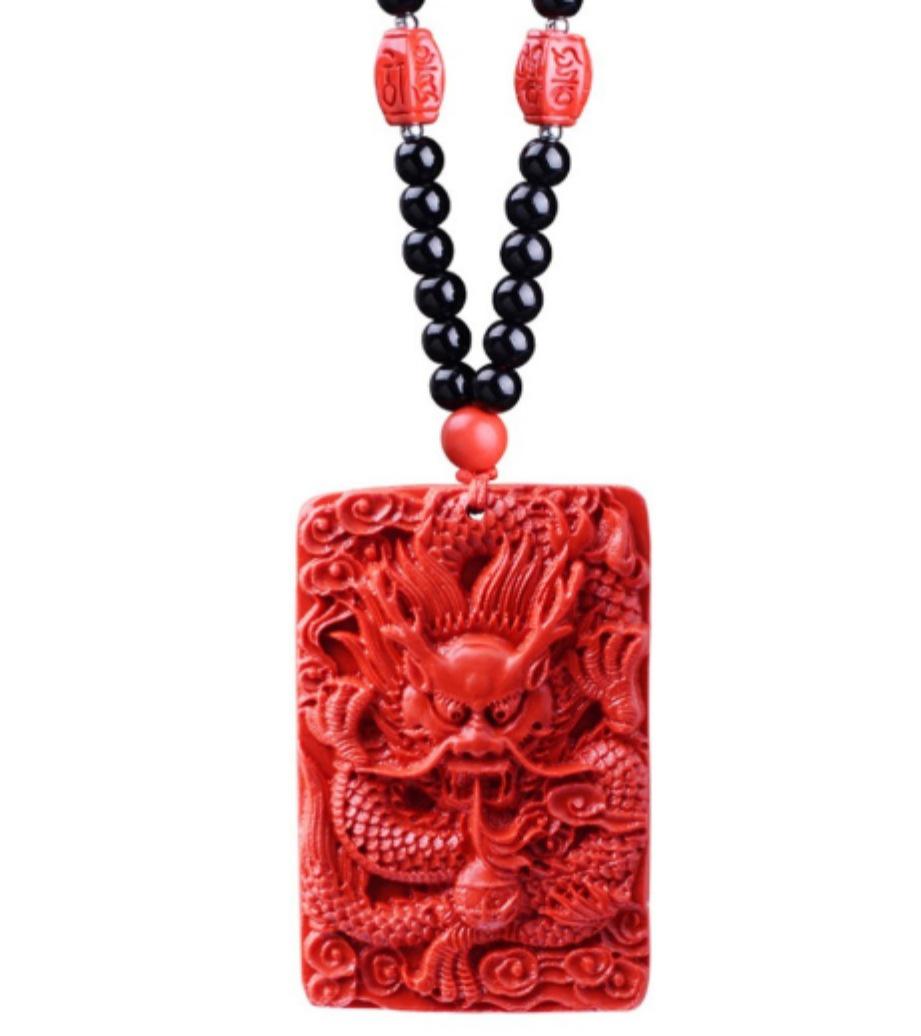 Handmade Painted Dragon Pendant Necklace – Carved Sweater Chain Birthday Gift