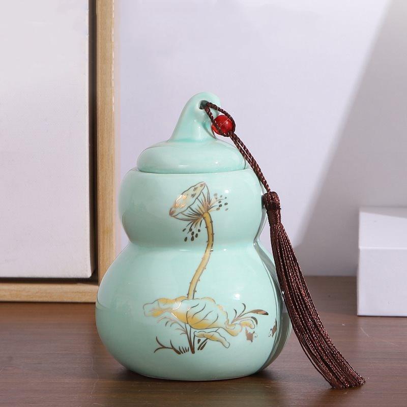 Resist fire dragon vintage gourd ceramic desktop ornaments lotus sealed moisture storage incense powder canisters tea canisters