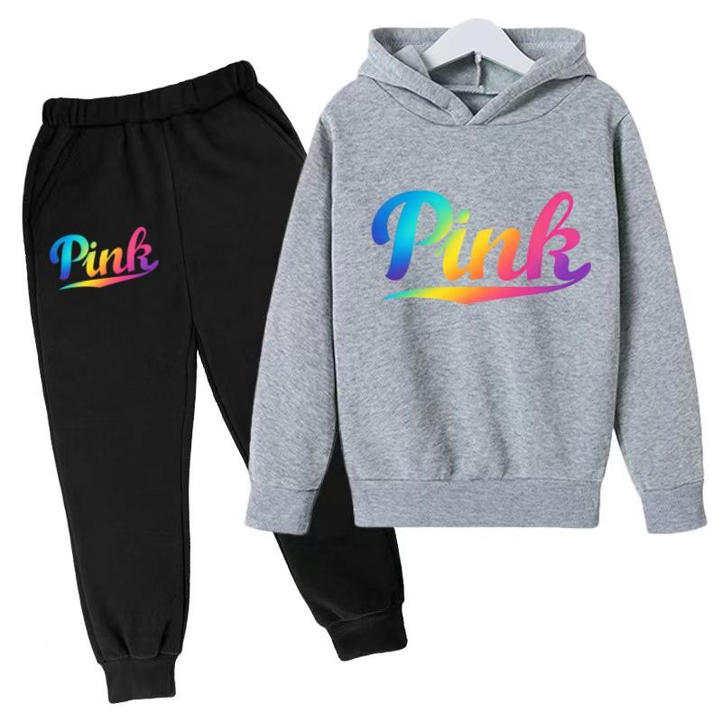 Kids Hoodie Pink Letters Print Coat Boy Girl Toddler 3-12 Years Charming Casual Clothing Top+Pants 2P Leisure Sports Fashion Set