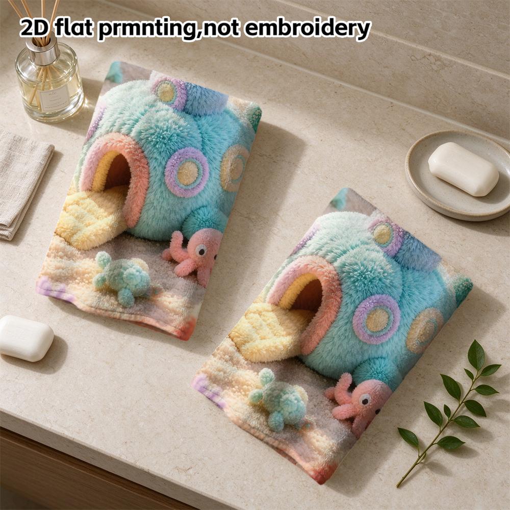 Ocean Undersea Castle Bath Towel, Cute Marine Animal Print, Quick Dry Absorbent Towel for Kids