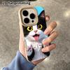 Phone Case: 2D Flat Lambskin Suitable for iPhone 18 17 16 15 14 13 Pro Film Protective Case,black and White Cow Cat, Christmas and Halloween Gift