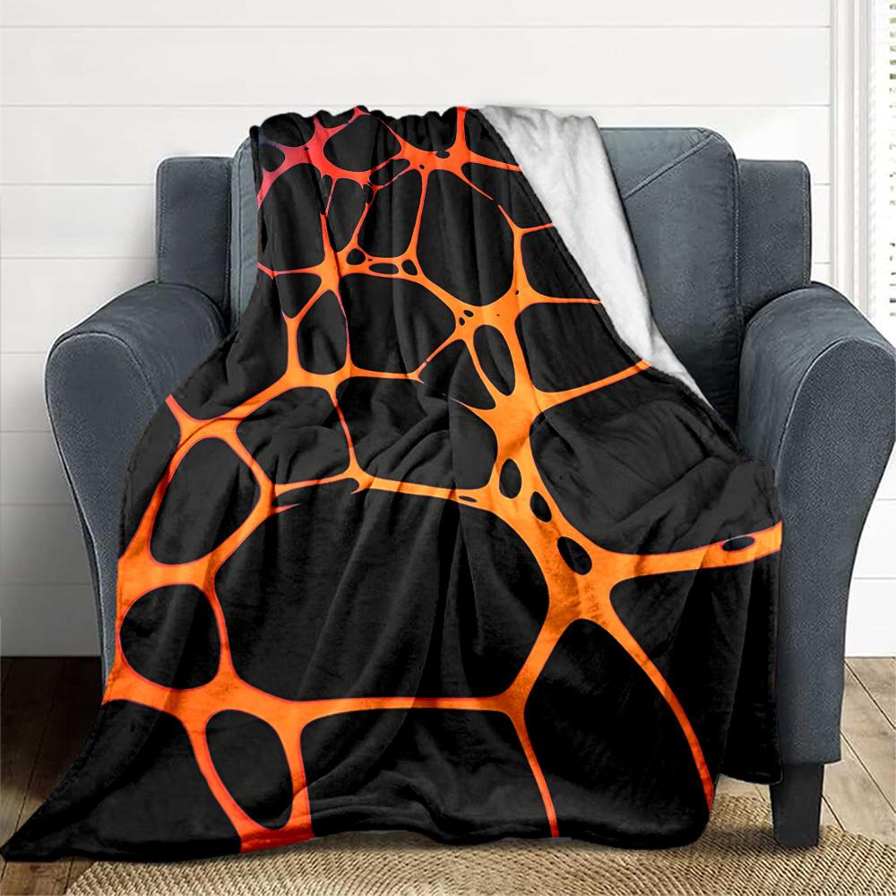 1pc Orange Black Design Blanket Warm, Cozy, And Soft, Suitable for Sofas, Beds, Cars, And Office Use.Perfect for Camping And Travel, Making It a Great