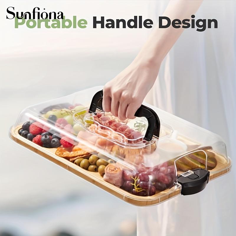 Eco-friendly Bamboo Tray with Acrylic Lid - Portable Wooden Plate for Camping, Picnics, and Restaurants