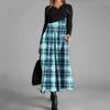 Women's Casual V-neck Long Sleeved Dress With Checkered Print, Waist Cinching Pocket, And Large Swing Dress