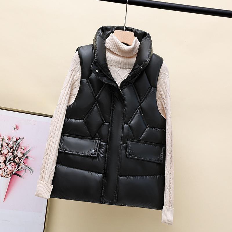 Ubrania bawełniane, kamizelka damska krótka jesień i zima nowa kamizelka bez rękawów, modny płaszcz ze stójką