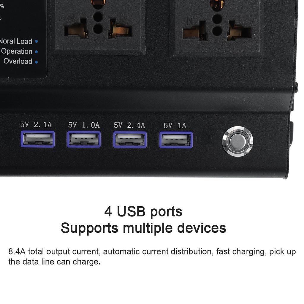 5000W/6000W Modified Sine Wave Inverter Voltage Transformer DC12V/24V To AC 220V Car Power Inverter LCD Luminous 4 USB