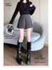 Women's Gray Woolen High-Waist A-line Shorts for Autumn & Winter - 2024 Casual Wide-Leg Pants with Boots