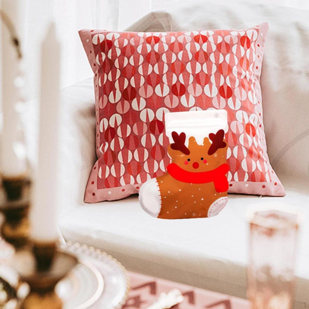 10 Pack Self Seal Christmas Cookie Bags, Gift Wrapping Resealable Treat Bags for