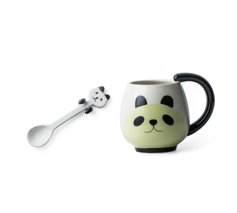 Hand-painted Coffee Cup Lovely Panda/Frog/Cat/Pig Ceramic Mug Teacup Include Teaspoon LW0321603