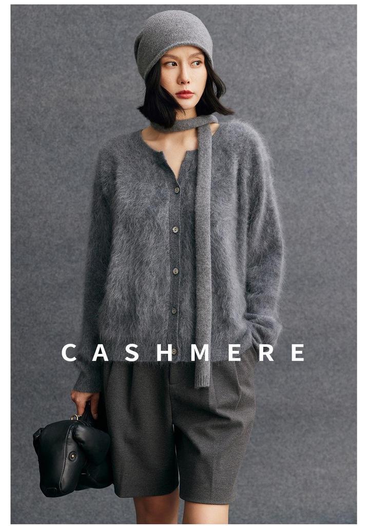 Women's Brushed Cashmere Cardigan - Autumn/Winter 2025 Thickened V-Neck Button-Up Sweater Coat