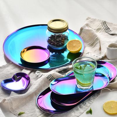 Plateau de dîner rond en forme de cœur ovale de qualité alimentaire poli miroir pour dessert, serviette, bijoux, vanité, plateau de rangement, assiette, fournitures pour la maison