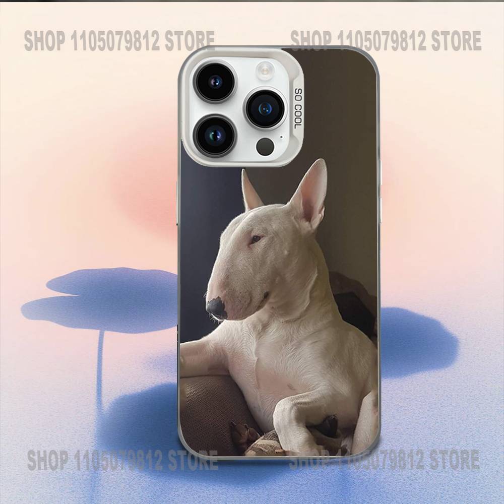 Funny Bull Terrier Dog Phone Case For iPhone 16,15,14,13,12,11,Mini,Pro,E,MAX White Candy Matte Shockproof Cover