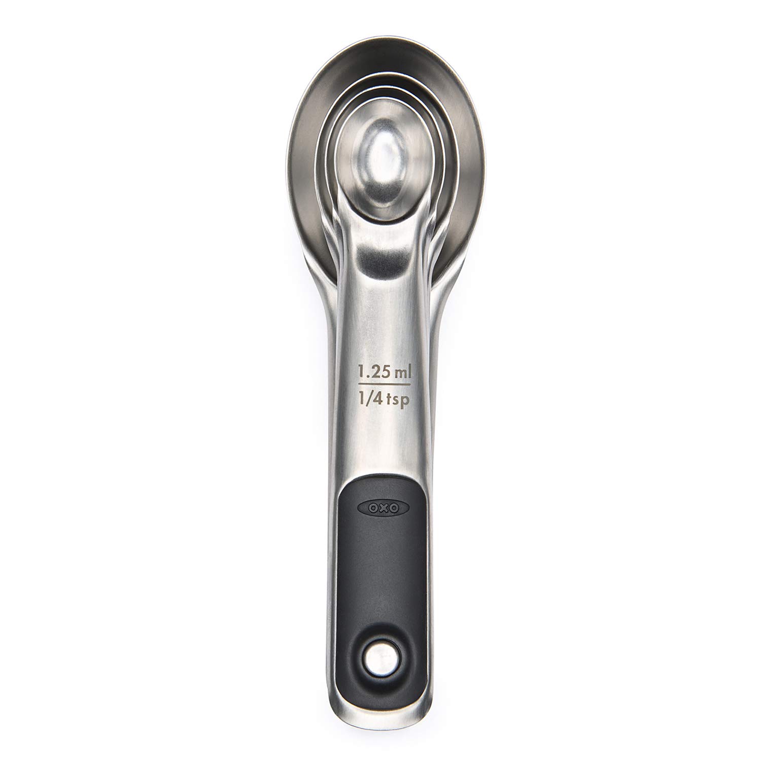 OXO Measuring Set of Magnetically Stainless Tablespoon to Teaspoon Spoons, 4, Connectable, Steel, 1/4
