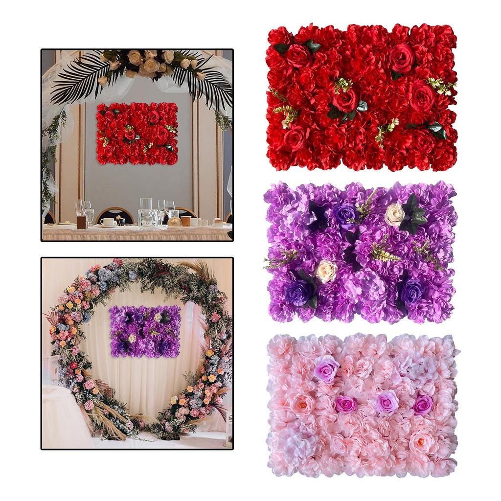 Artificial Flowers Wall Panel 40Cmx60cm Floral Backdrop Romantic Decorative for Garden Outdoor Banquet Balcony Decoration