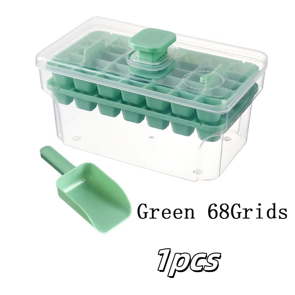 34/68-Fack Dubbellagers Pressform för Isbitar med Förvaringslåda – Snabbfrysande Ismaskin Köksredskap i Grön och Gul