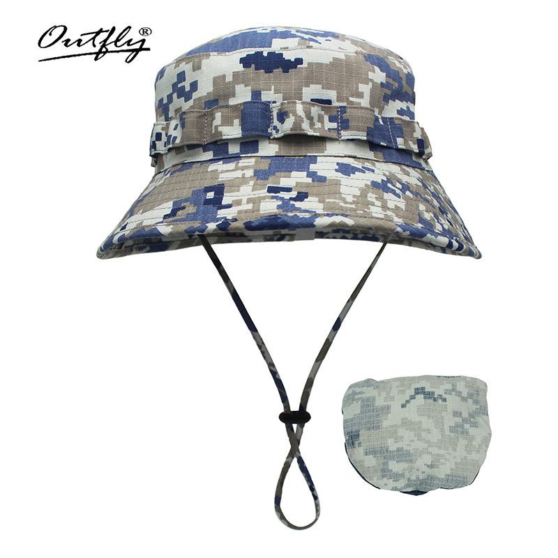 Camouflage mountaineering basin hat outdoor men's big head circumference bucket hat sun protection can be stored bionic camping jungle hat