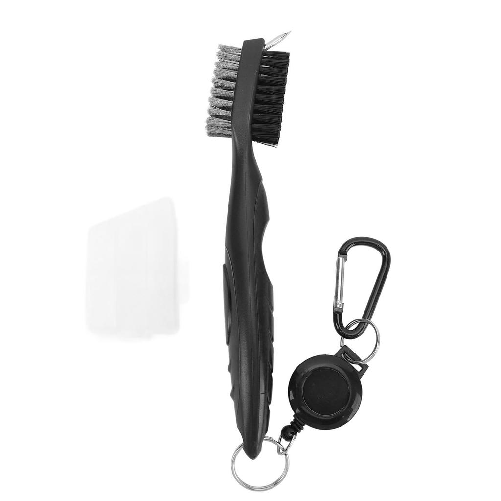 Golf Club Brush with Retractable Cord Dual Sided Steel Bristles Ergonomic Handle Golf Club Cleaning Brush Black