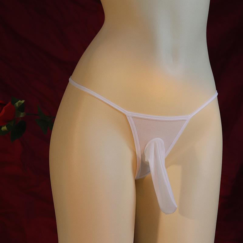 Large Size Sissy Pouch Panties Men Sexy Leopard Mini Thong Mesh Sheer Bikini Bullet Separation Penis Sleeve Lingerie G-String