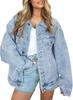 Women's Autumn Loose Lapel Denim Jacket - Casual Long Sleeve Outerwear
