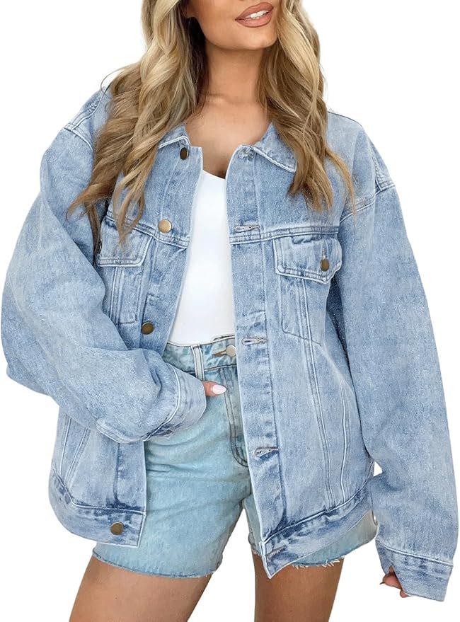 Women's Autumn Loose Lapel Denim Jacket - Casual Long Sleeve Outerwear