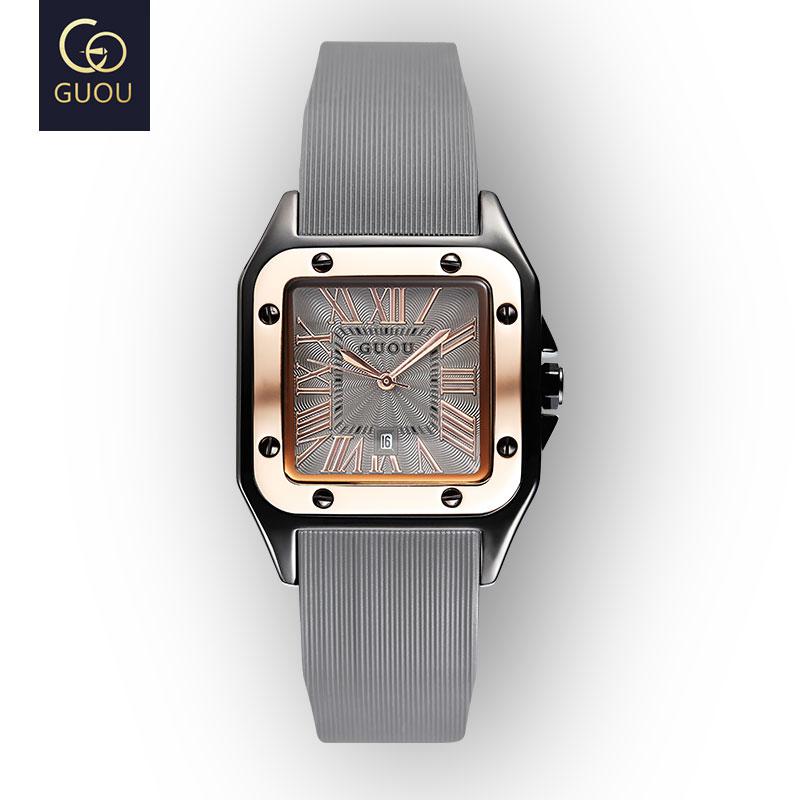 Fashion GUOU Brand Watch Rectangula Quartz Ladies Women's Watches Leather Upscale Large Dial Top Luxury Women relogio feminino