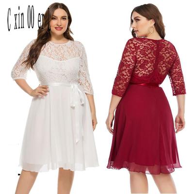 European Style Plus Size 5xl Women Dress Floral Lace Chiffon Streetwear Red Ladies Dresses