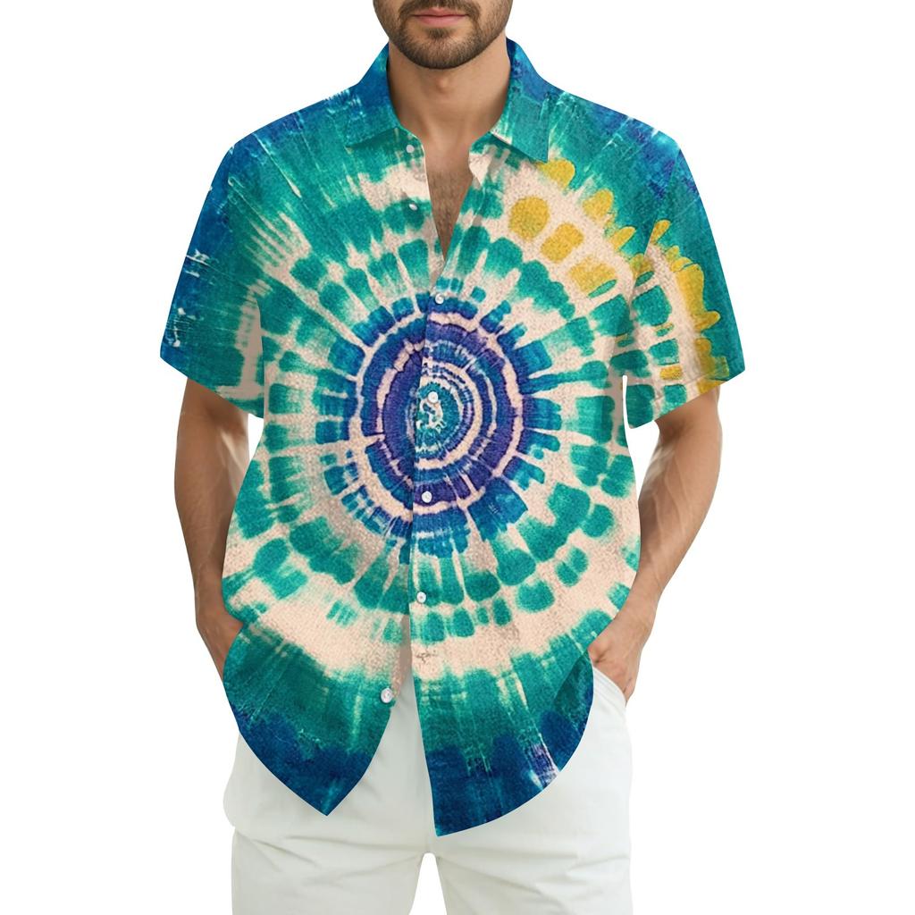 Men's Fashion Loose Tie-Dye Printed Short Sleeve Beach Shirt