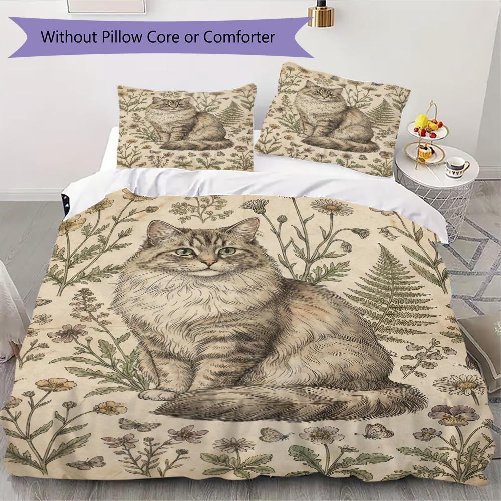 Set Copripiumino con Motivo Gatto Retrò Federa Decorazione per la Casa Regalo di Compleanno (1 * copripiumino + 2 * federe senza imbottitura)8