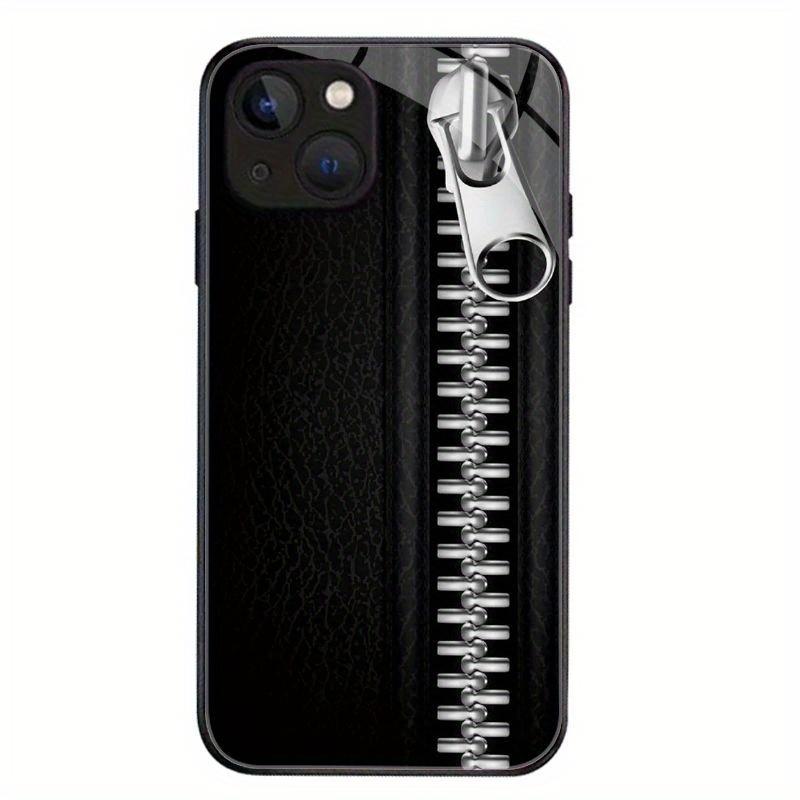 Cool Zipper Print Black Leather Texture Phone Case for iPhone 17 16 16ProMax 15 14 13 12ProMax 11 11Pro Anti-drop protection