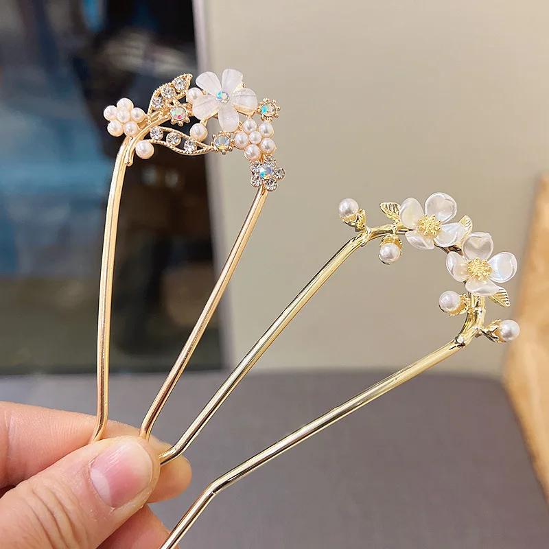 New Retro Temperament Pearl U-shaped Hairpin Pill Head Plate Hair Ware Hairpin Hairpin Headwear