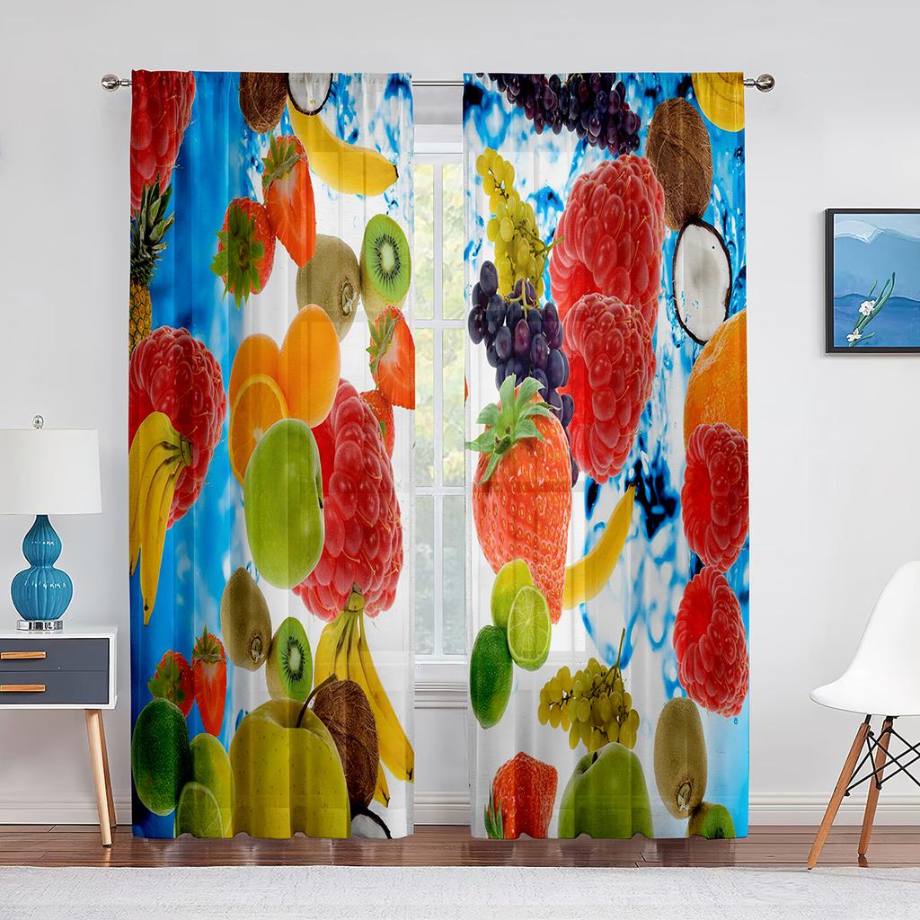 Fruits Colorful Food Pattern Sheer Curtain for Living Room Voile for Window Blinds Bedroom Decor Tulle Drape Kitchen Curtains