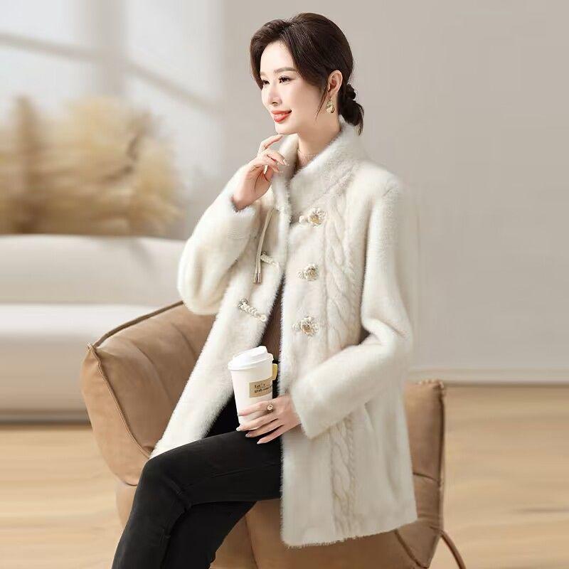 Women Velvet Mink Coat Coat for Women's  Winter New Temperament Imitation Mink Grass Young Fashion Mid Length Coat