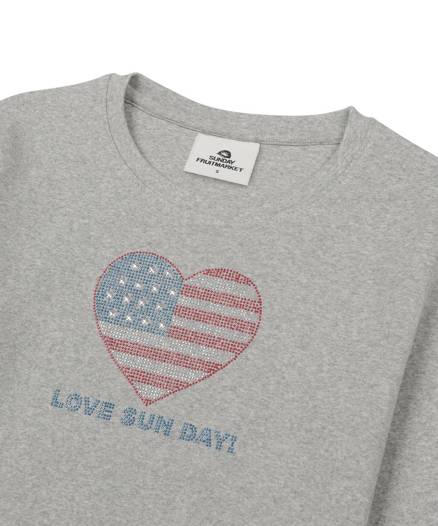 SUNDAY FRUIT MARKET W) Heart Bling Ls Tee Gray