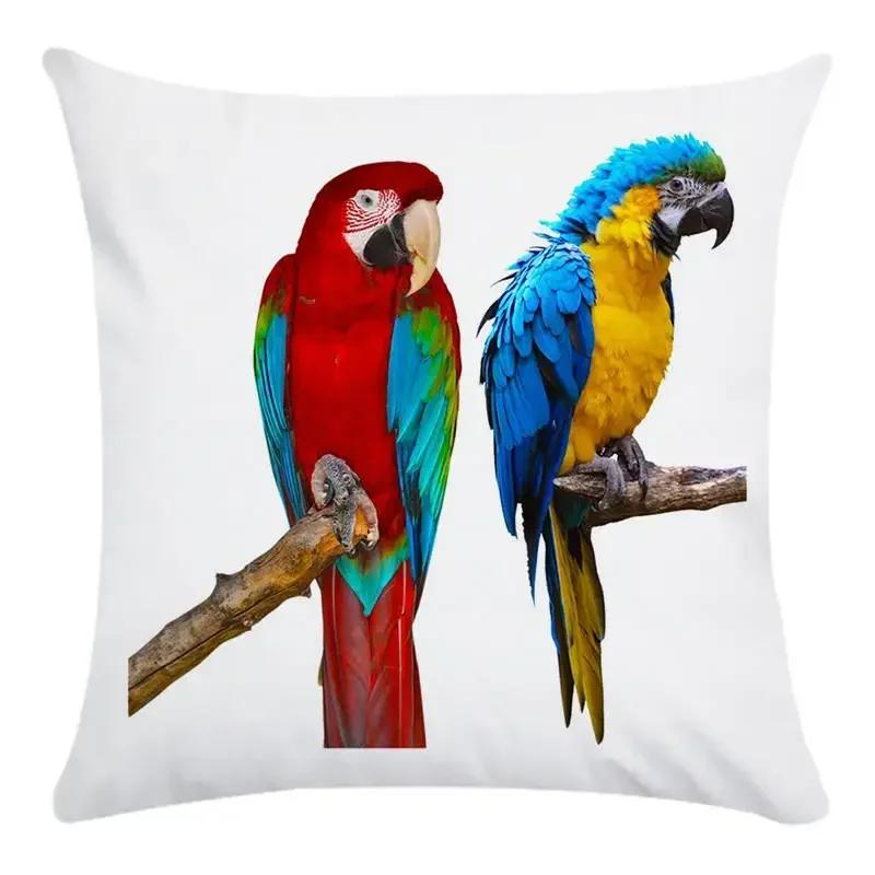 Customizable Colorful Style Decorative Throw Pillow Cover Parrot Bird Polyester Sofa Pillow Cover