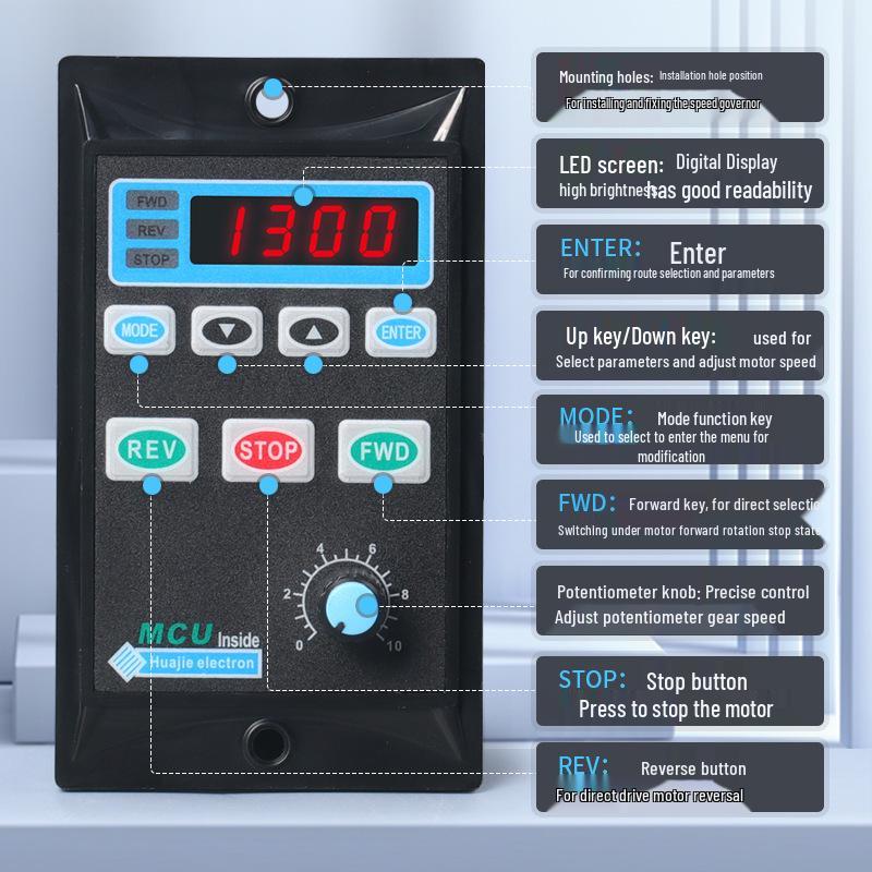 6-400W UX-52 AC Geared Motor Speed Controller with Stepless Control and Digital Display, 220V