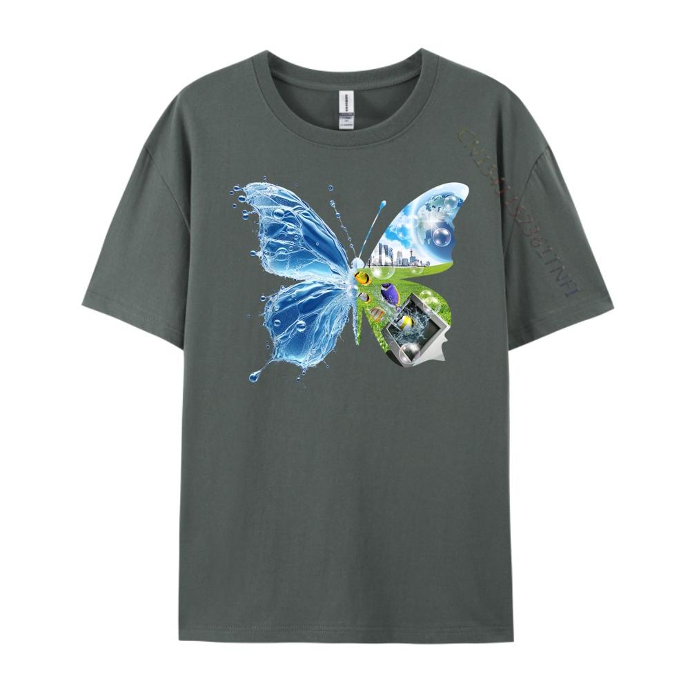 Frutiger Aero Ästhetik Schmetterling Computer Fische Landschaft Niedlich Übergroßes T-Shirt Camisetas Street Wear T-Shirts