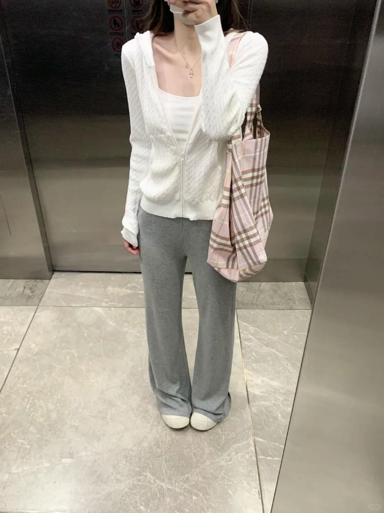 Korean Style Elegant Solid Knitted Cardigan Women 2025 Autumn New Sweet Hooded Zip-up Sweater Jacket Harajuku Casual Y2k Tops