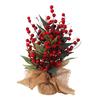 Small Christmas Artificial Plants with Burlap Base Faux Pine Branches with Red Berries/Poinsettias Flower