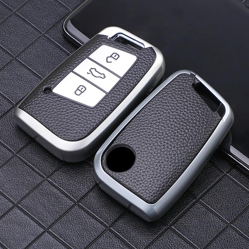 Women's Leather Pattern Car Key Case for 2023 Volkswagen Magotan, Passat, CC Weilan B8