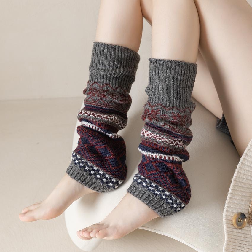 Autumn/Winter Warm Leg Warmers: Korean Knit Color Block Socks - European Style Women's Calf Foot Cover