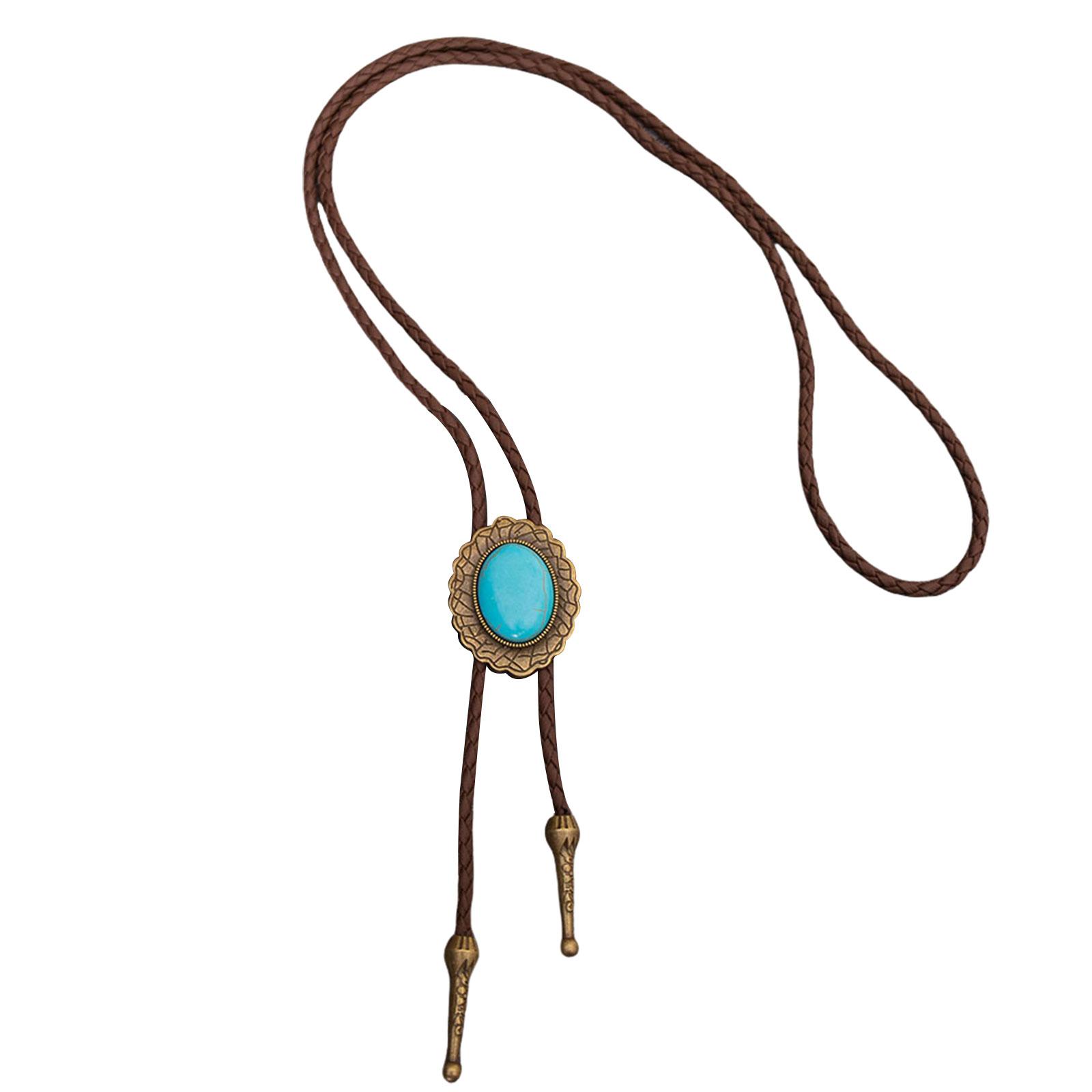 

Мужской галстук-боло Rodeos с подвеской из бирюзы, плетеный кожаный шнур, регулируемая цепочка, ожерелье в стиле вестерн коричневый