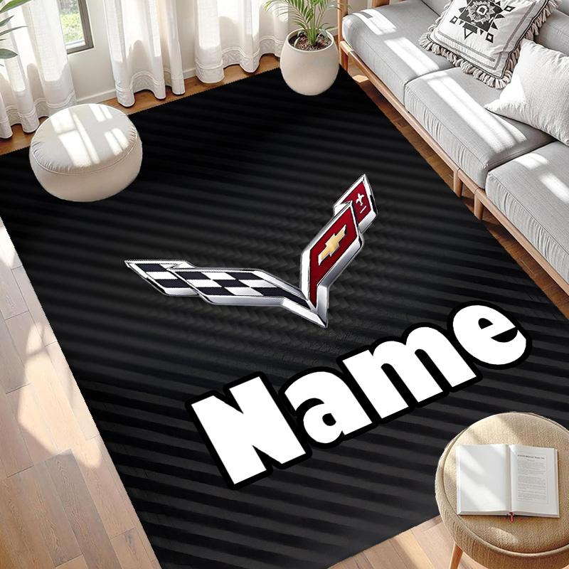 Custom Name Personalized Chevrolet Corvette Print Carpet, Versatile Home Decor Rug, for Playroom, Apartment, Balcony, Entryway, Hallway Gift