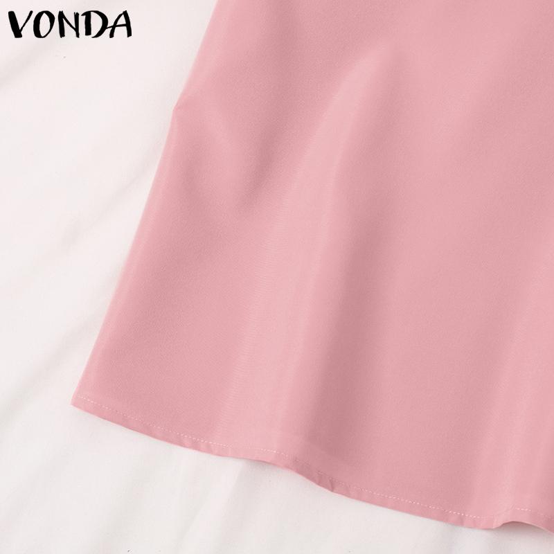 VONDA Summer Women Square V Neck Puff Short Sleeve Soild Color Casual Blouses