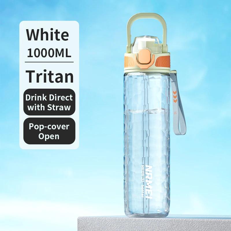 Summer Sport Water Bottles with Straw, Tritan Cup, One Click Open Water Bottle with Handle, Outdoor Portable Drinking Bottles