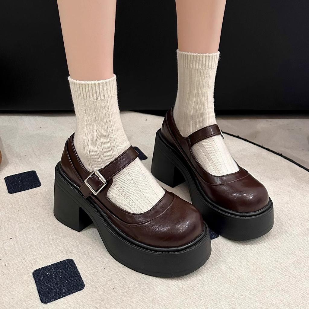 2025 Autumn Platform Thick Heel Mary Jane Small Leather Shoes Women's Black British Retro College Style Light Mouth New Single Shoes