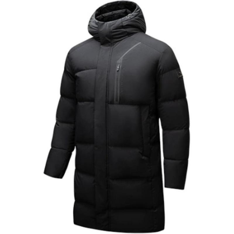 Anta Bequeme Lässige Schlichte Kapuzen-Warme Mittellange Daunenjacke Herren Oberbekleidung Basic-Schwarz 152517901-3